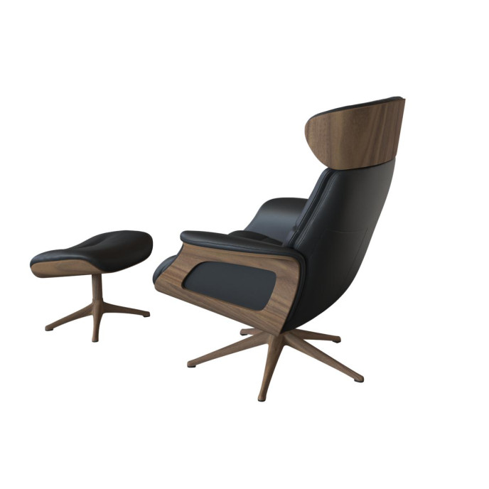 Repose-pieds Clément Medium Tissu Savoie Pieds Noyer Satin Platine Flexlux