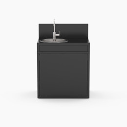 Meuble de cuisine extérieure avec évier en acier fermé noir Forge Adour