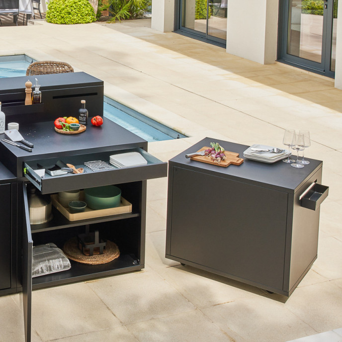 Desserte roulante acier fermé noir Forge Adour