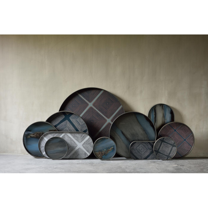 Plateau en verre Midnight Linear Squares Ethnicraft